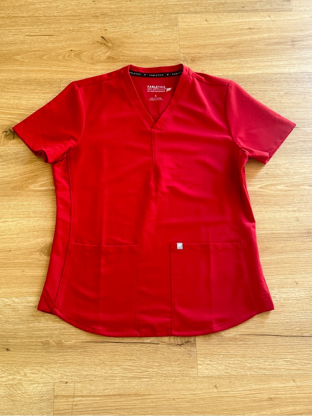 Fabletics Women’s Red V-Neck Short Sleeve Scrub Top- Small